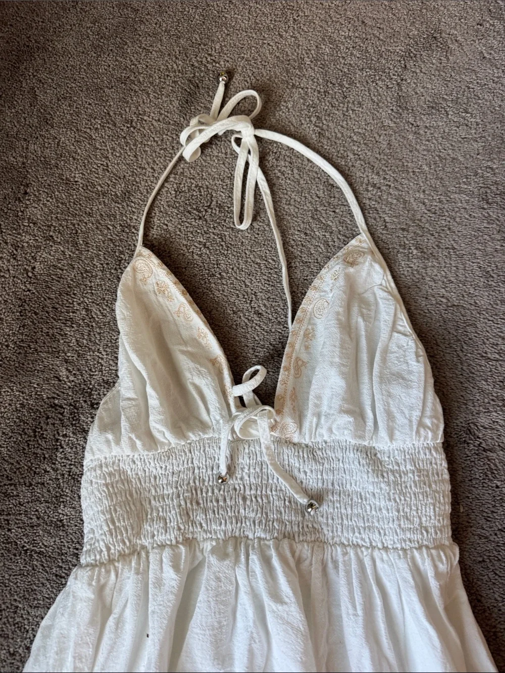 SHEIN White Boho Maxi Dress SIZE M Halter Tie Lace Trim Tiered Sundress - Picture 2 of 6